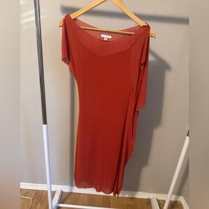 Stunning Sheer Halston Deconstructed Asymmetrical Dress with Attached Slip Dress